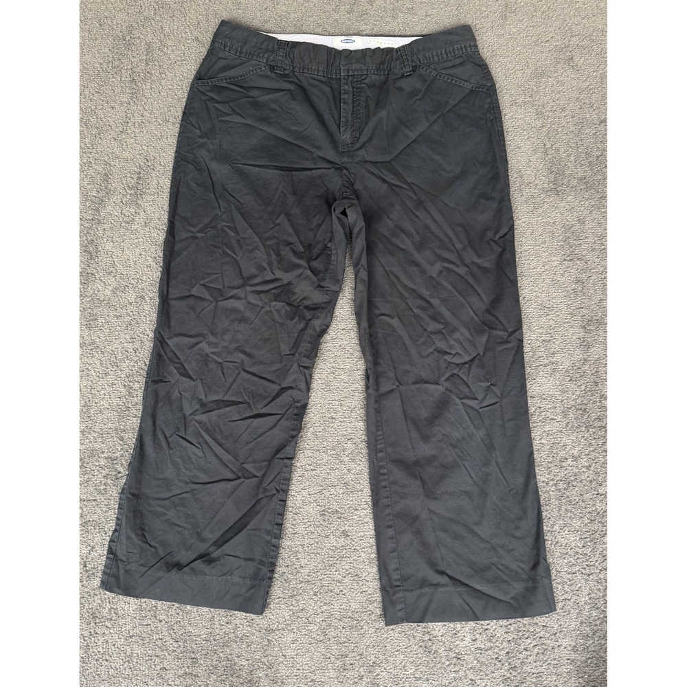 Old Navy Womens Black Stretch Chino Pants Size 12 Straight Leg Mid Rise Casual